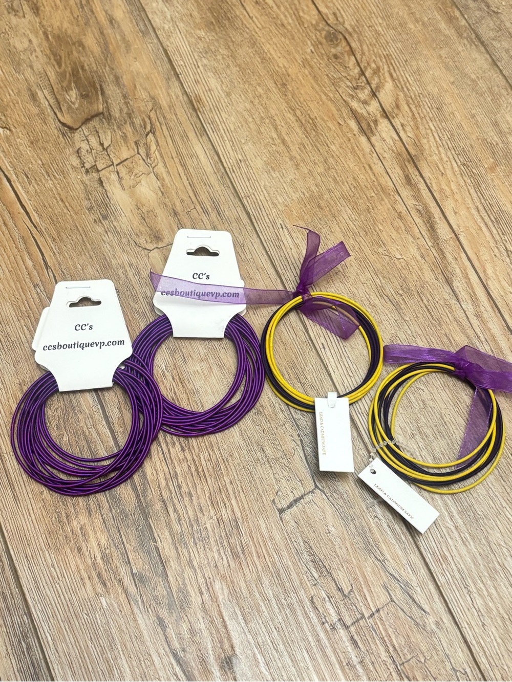 Purple and Gold Yellow Guitar String Bracelet Sets - Lot of 4
